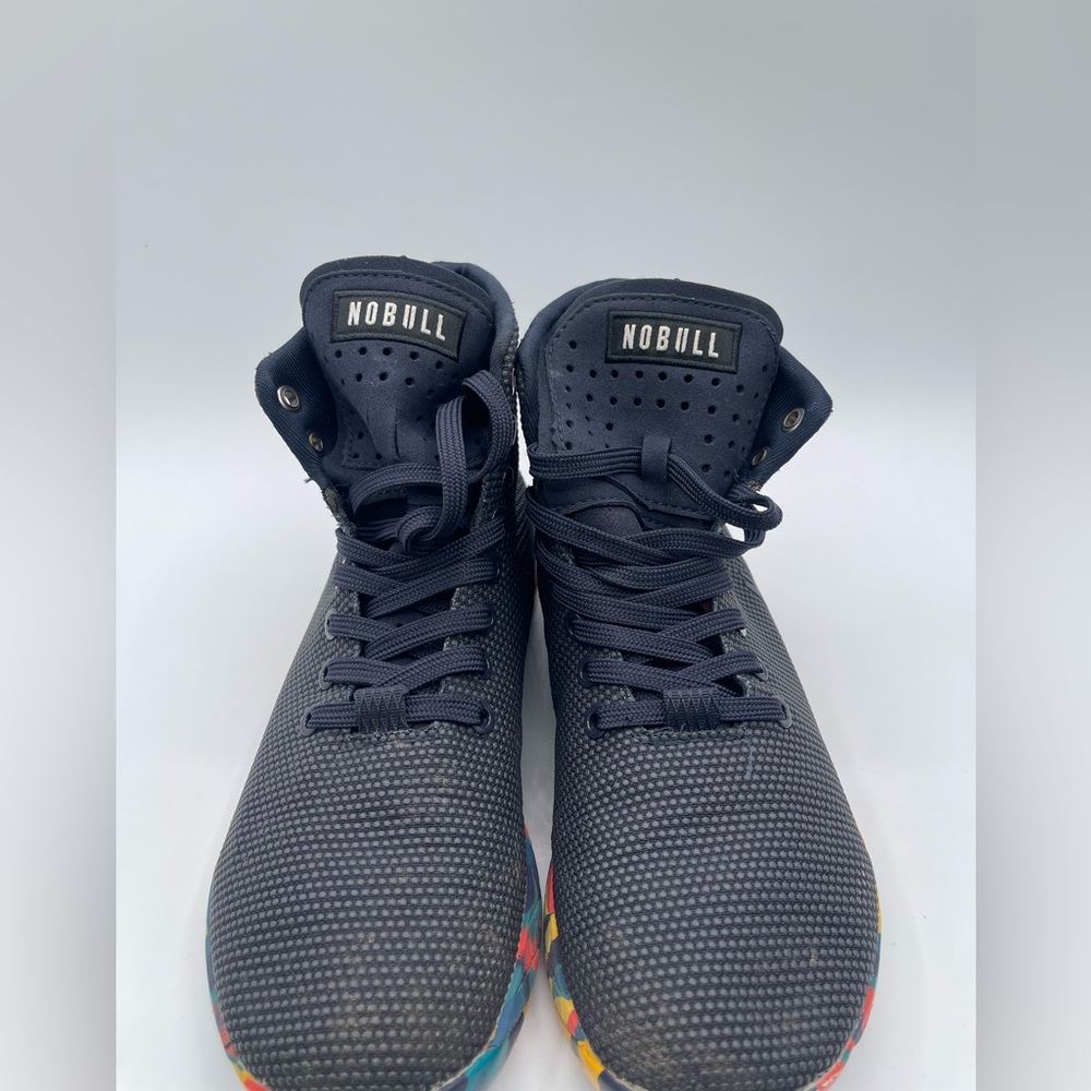 NOBULL Black High-Top Trainers with Colorful Patterned Sole - Picture 4 of 8
